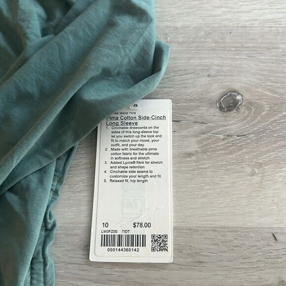 Lululemon Pima Cotton Side-Cinch Long Sleeve Tidewater Teal 10 NWT - Picture 7 of 9